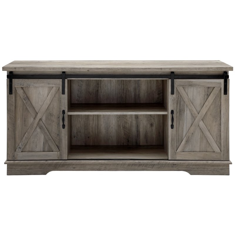 Inch Sliding Barn Door Tv Stand Media Console In Reclaimed Barnwood