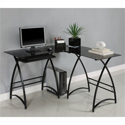 Walker Edison L-Shape Glass Computer Desk in Black