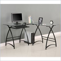 Walker Edison L-Shape Glass Computer Desk in Clear and Black