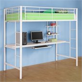 Walker Edison Sunrise Metal Workstation Twin Loft Bunk Bed in White