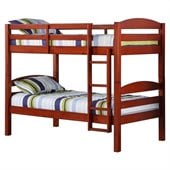 Walker Edison Twin Over Twin Solid Wood Bunk Bed in Cherry Finish