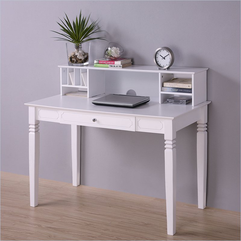 Elegant Solid Wood Desk with Hutch in White DW48S30DHWH