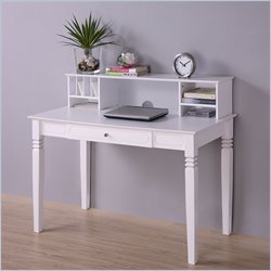 Walker Edison Elegant Solid Wood Desk with Hutch in White