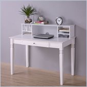 Walker Edison Elegant Solid Wood Desk with Hutch in White