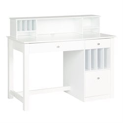 Walker Edison Deluxe Solid Wood Desk with Hutch in White