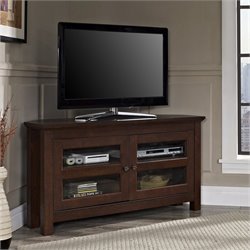 Walker Edison 44 Inch Corner Wood TV Console in Traditional Brown