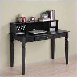 Walker Edison Elegant Solid Wood Desk with Hutch in Black