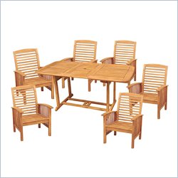 Walker Edison 7 Piece Outdoor Wood Extendable Table Patio Set in Brown