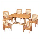 Walker Edison 7 Piece Outdoor Wood Extendable Table Patio Set in Brown