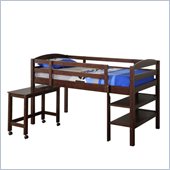 Walker Edison Twin Wood Loft Bed with Desk in Espresso