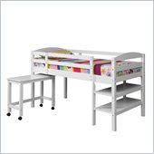 Walker Edison Twin Wood Loft Bed with Desk in White
