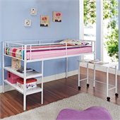 Walker Edison Twin Loft Bed with Desk and Shelves in White