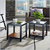 Walker Edison Glass Metal Wood End Table in Antique Brown(Set of 2)