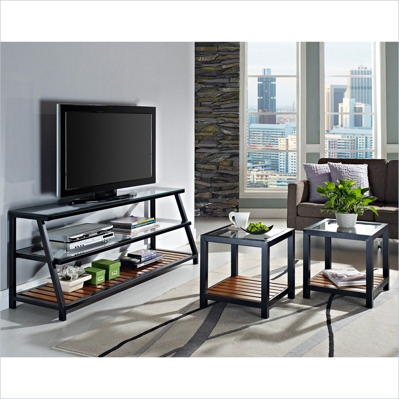 Walker Edison Glass Metal TV Stand and Coffee Table Combo