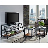 Walker Edison Glass Metal Wood 60 TV Stand & Coffee Tables Combo