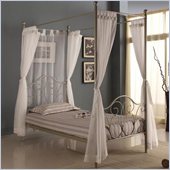 Walker Edison Metal Full Canopy Bed with Curtains in Pewter