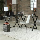 Walker Edison X-Frame Glass and Metal L-Shaped Computer Desk in Black