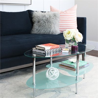 Walker Edison 38" Dual Oval Glass Top Coffee Table