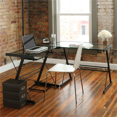 Computer Stores on Walker Edison L Shape Glass Top Computer Desk In Black D51z29