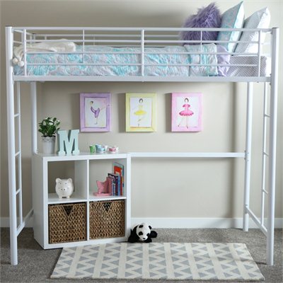 Walker Edison Sunrise Metal Twin Loft Bunk Bed in White Finish