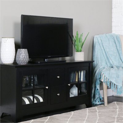 Walker Edison 52 in. Wood TV Console with Two Drawers in Matte Black