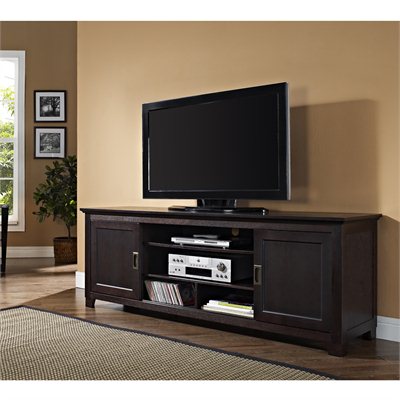 Walker Edison 70" Wood TV Console with Sliding Doors in Espresso