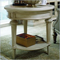 Stanley Furniture Serafina Ash Round End Table with Shelf in Frosted Almond