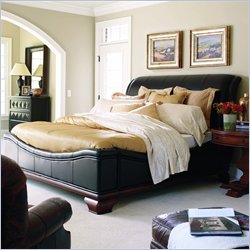 Stanley Furniture Santa Barbara Carriage House Leather Low Profile Sleigh Bed in Chocolate