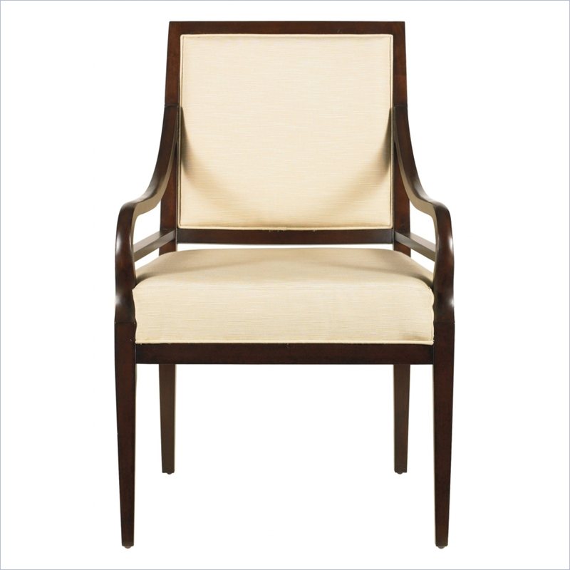 Stanley Furniture Continuum Upholstered Ivory Fabric Arm Chair in Amaretto Cherry Finish