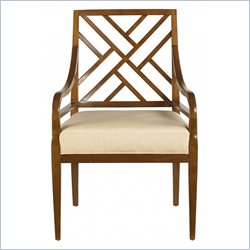 Stanley Furniture Continuum Wood Fret Back Ivory Fabric Arm Chair in Candlelight Cherry