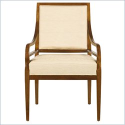 Stanley Furniture Continuum Fret Back Upholstered Ivory Fabric Arm Chair in Candlelight  Cherry