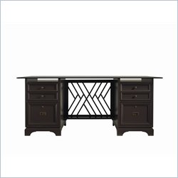 Stanley Furniture Continuum Glass Top Wood Desk in Java