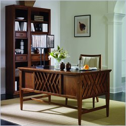 Stanley Furniture Continuum Wood Writing Desk with Bookcase in Candlelight Cherry