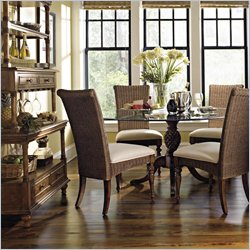 Stanley Furniture Sunset Key 7 Piece Antilles Cane Under Glass Top Dining Table Set