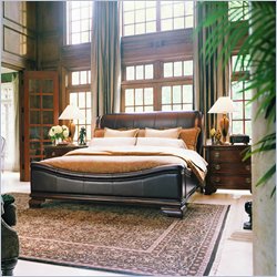 Stanley Furniture Estate Lightly Distressed Carriage House Chocolate Leather Sleigh Bed 3 Piece Bedroom Set