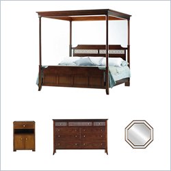 Stanley Furniture Hudson Street Warm Cocoa Wood Panel Canopy Bed 4 Piece Bedroom Set