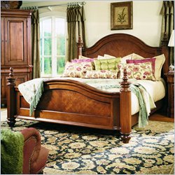 Stanley Furniture Provincia Queen Wood Poster Bed 3 Piece Bedroom Set in Distressed Warm Golden