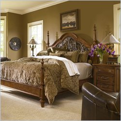 Stanley Furniture Tre Venti Toscana Wood Poster Bed 4 Piece Bedroom Set in Caramel