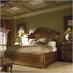 Stanley Furniture Tre Venti Grande Palazzo Wood Panel Bed 4 Piece Bedroom Set in Distressed Caramel
