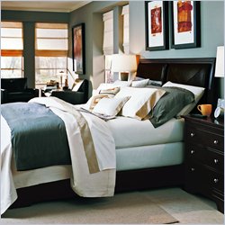Stanley Furniture American Modern Upholstered Brown Leather Low Profile Bed