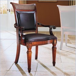 Stanley Furniture Villa Antica Cane and Leather Back Arm Chair in Distressed Finish