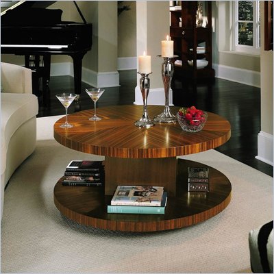 Stanley Furniture Beau Nouveau Birch Safari Round Cocktail Table in Cognac