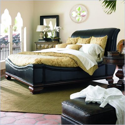 Stanley Furniture Montecito Carriage House Upholstered Leather Bed in Chocolate 4 Piece Bedroom Set