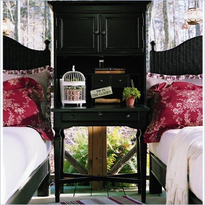Stanley Furniture Portofino Wood Secretary Desk with Hutch in Basque Black