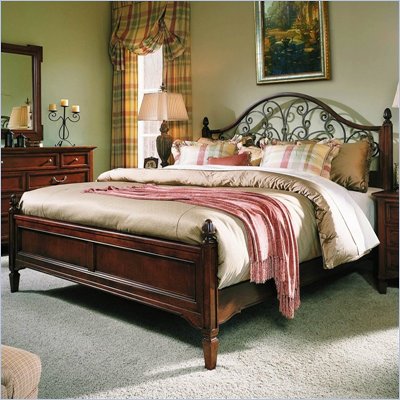 Stanley Furniture Villa Antica Wood Panel Bed in Distressed Cherry 5 Piece Bedroom Set