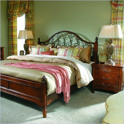 Stanley Furniture Villa Antica Panel Bed with Metal Accents 2 Piece Bedroom Set in Distressed Finish