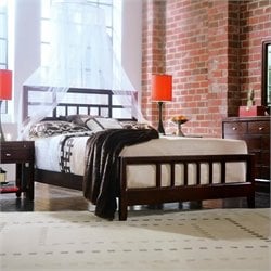 American Drew Tribecca Modern Wood Slat Bed 5 Piece Bedroom Set in Root Beer Finish