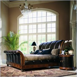 American Drew Bob Mackie Classics Upholstered Leather Sleigh Bed 5 Piece Bedroom Set