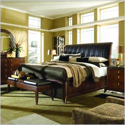 American Drew Bob Mackie Signature Wood Sleigh Bed 5 Piece Bedroom Set in Rosewood