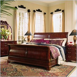 American Drew Cherry Grove Wood Sleigh Bed 5 Piece Bedroom Set in Antique Cherry